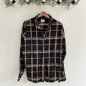 Pact Black And Tan 100% Organic Cotton Sunset Light Gaze Windowpane Blouse Sz M
